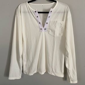 Ribbed cream long sleeve top with bronze detail